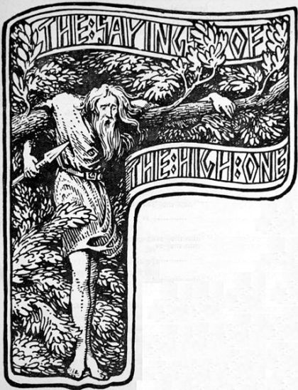 The god Odin hangs in the tree, having sacrificed himself to himself as described in Hávamál