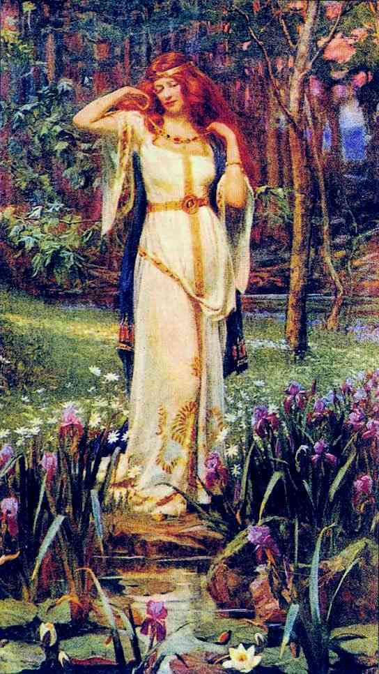 freya standing among flowers in a forest.