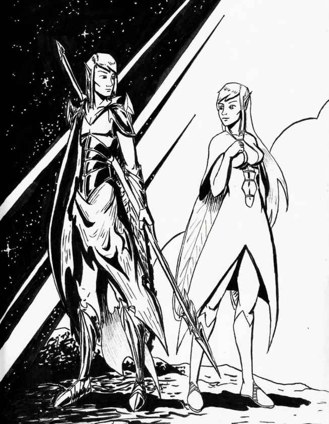 Bright and dark elves standing with eachother