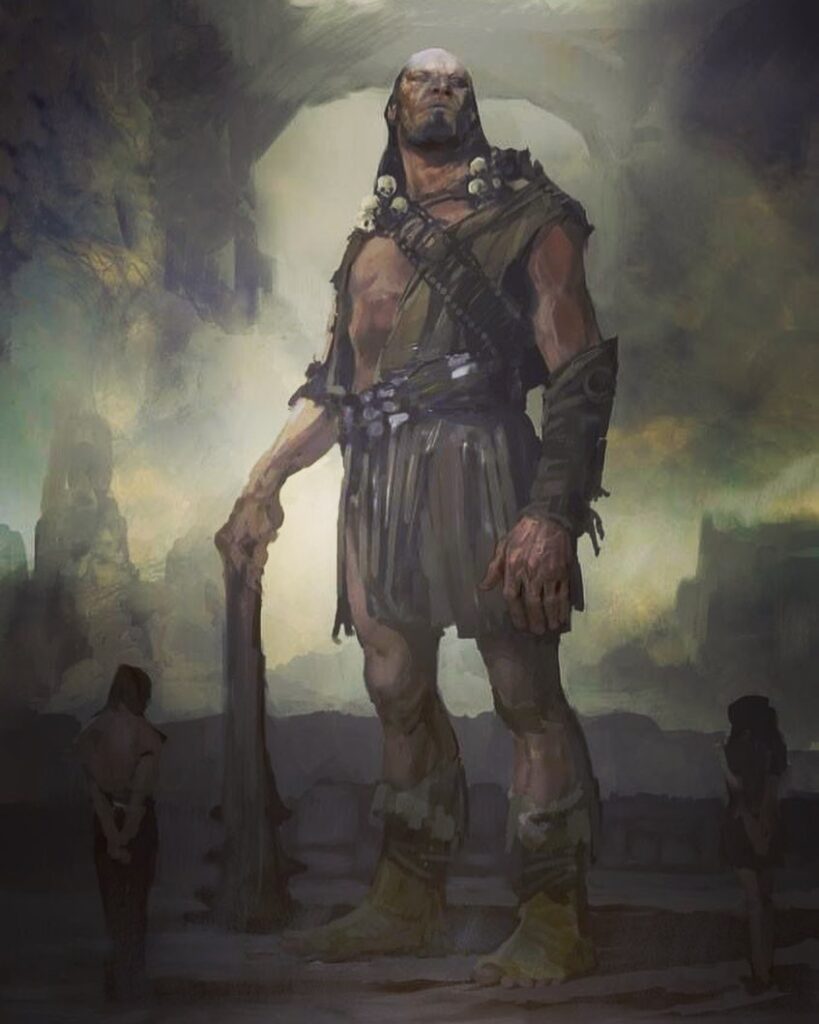 Hymir giant standing with a stick in his hand