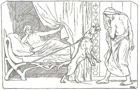 Billingr's girl watches on while Odin encounters the bitch tied to her bedpost. Inspired by Odin's description found in Hávamál.