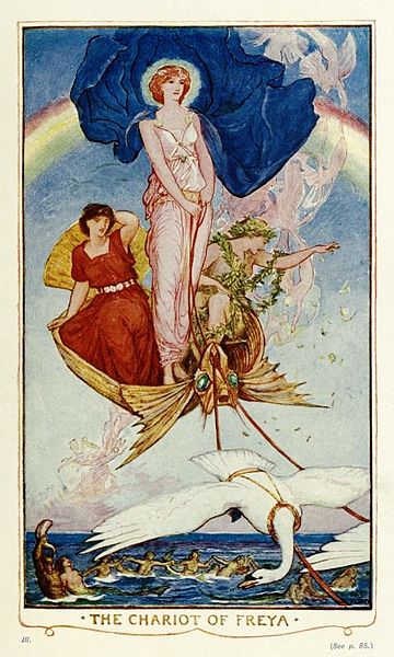 Illustration by H.J. Ford for Andrew Lang's Tales of Romance, 1919. "The Chariot of Freya"