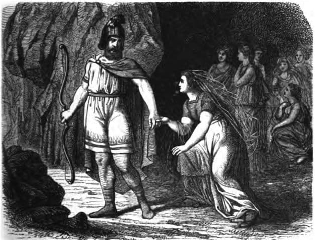 Odur leaves the grieving wife once more"), depicting Óðr leaving Freyja.