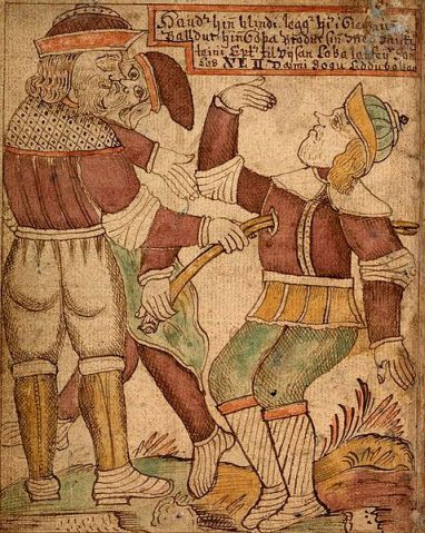 Baldr getting killed by Höðr and Loki