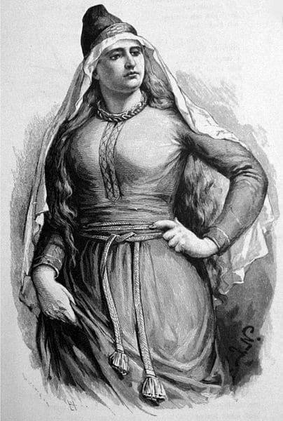 The engraving shows Frigg, wife of Odin.