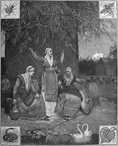 The Norns spin their tapestry at the roots of Yggdrasil.
