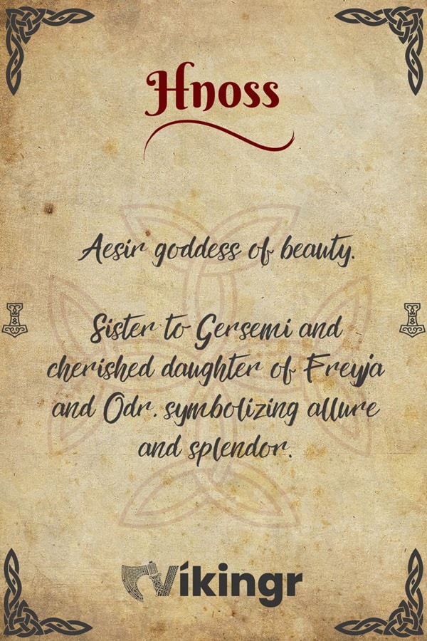 Hnoss is an Aesir goddess associated with beauty, wealth and sisterhood.