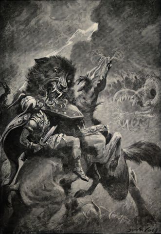 Odin with Fenrir.