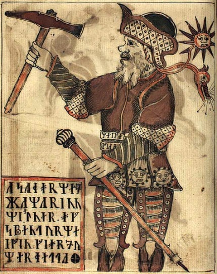 An illustration of Thor from an Icelandic 18th century manuscript.