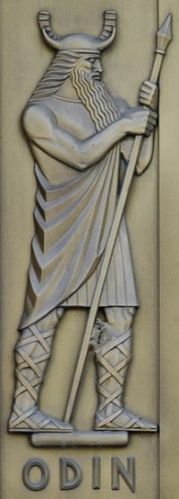 Odin, sculpted bronze figure by Lee Lawrie. Door detail, east entrance, Library of Congress John Adams Building, Washington, D.C.