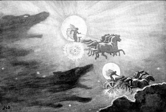 The Wolves Pursuing Sol and Mani (1909) by J. C. Dollman.