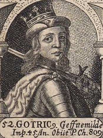 Small part of a larger engraving with Danish kings; this depicts Gudfred (died 810)