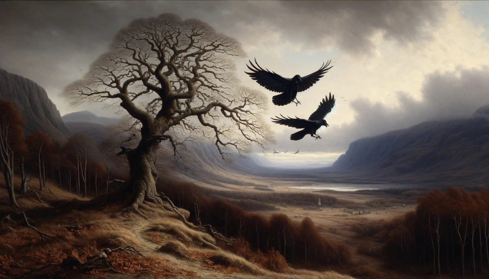 Two ravens in flight