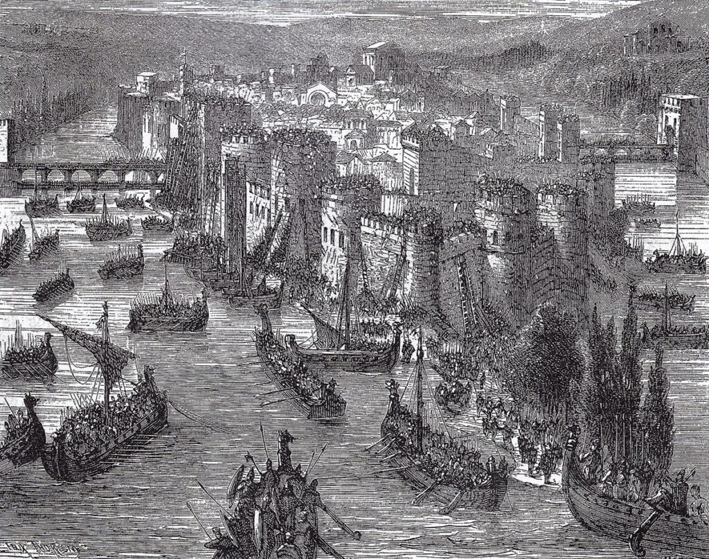 Ragnar Lothbrok and Viking ships besieging Paris.