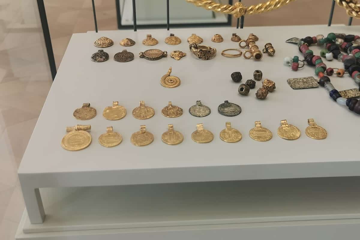 Viking treasure, gold and beads.