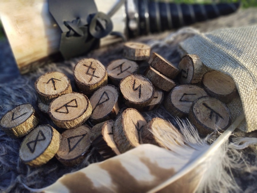 Wood chips with runes used for rune casting and divination