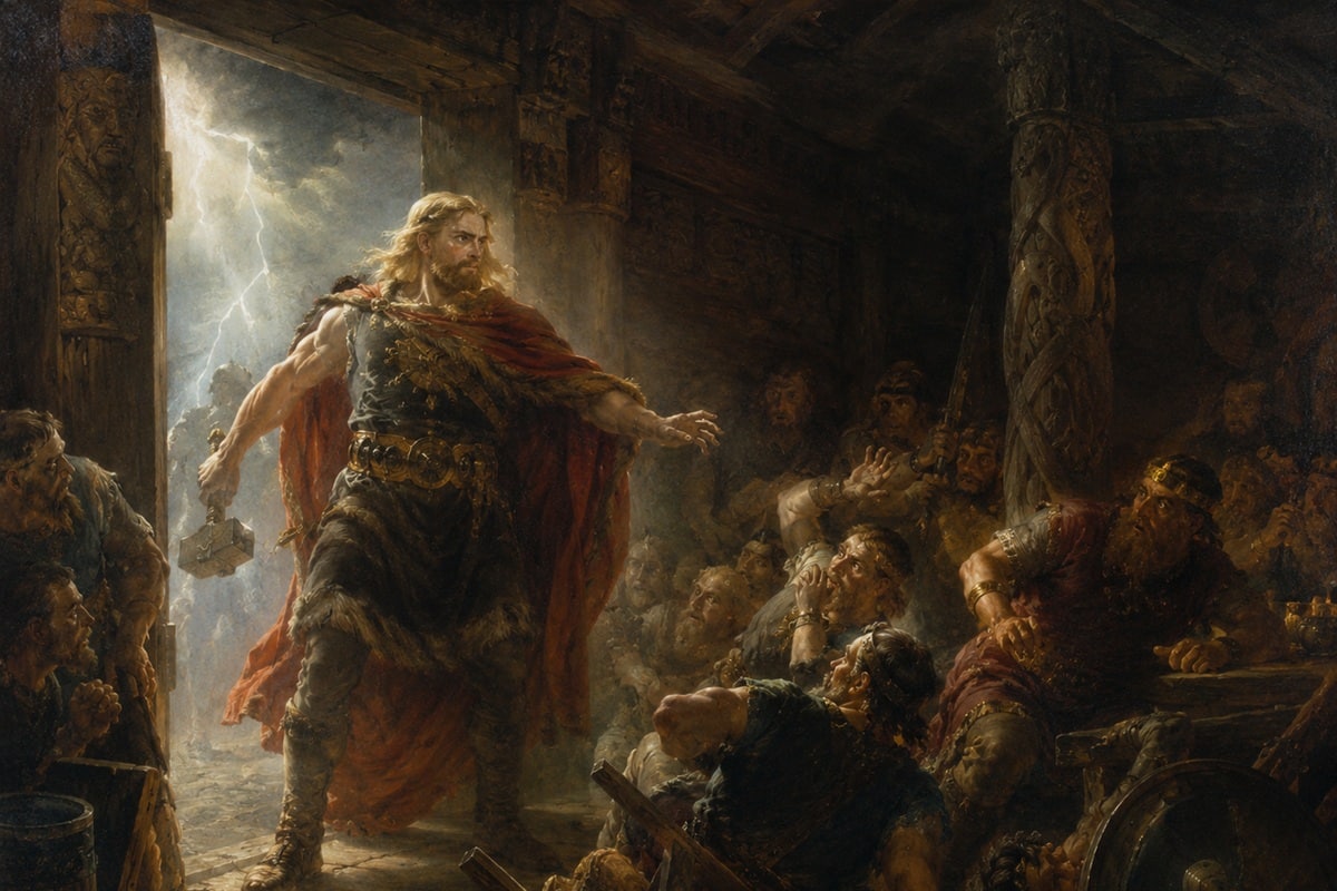 Thor in Geirrods Hall - Nicolai Arbo style